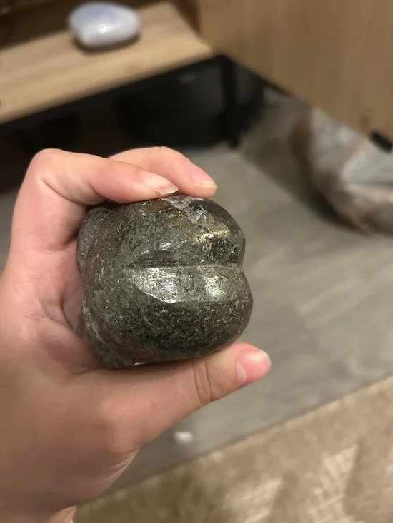 Hand-Carved Stone Pyrite in Matrix Alien Head Sculpture - Natural Gray - Picture 5 of 5